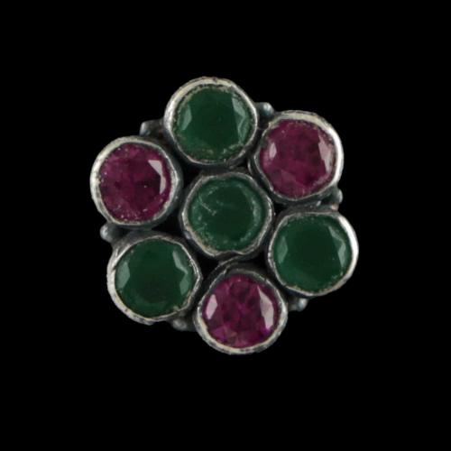 OXIDIZED SILVER RED CORUNDUM AND GREEN HYDRO NOSE PIN