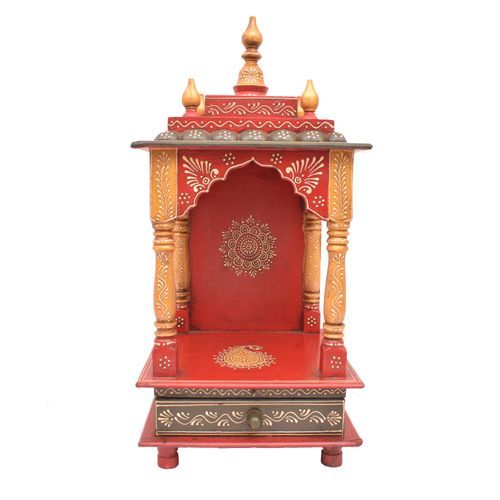 WOODEN PAINTED WALL HANGING MANDIR WITH DRAWER