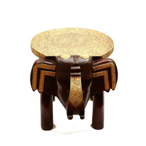 Black AH Wooden Murti Elephant Shape Handpainted Wooden Round Stool
