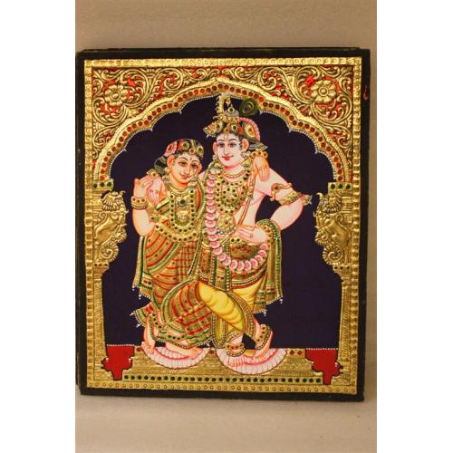 22ct Gold Handmade Lord Krishna Rukmani Tanjore Painting