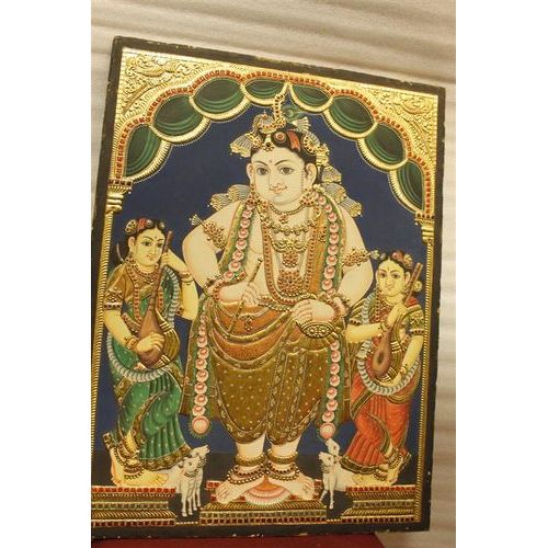 22ct Gold Lord Vitobha Krishna Bama Rukmani Tanjore Painting