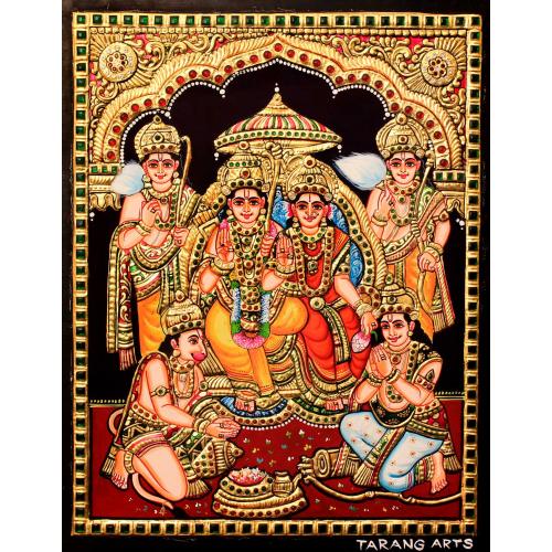 22ct Gold Handmade Lord Rama Pattabishekam Tanjore Painting